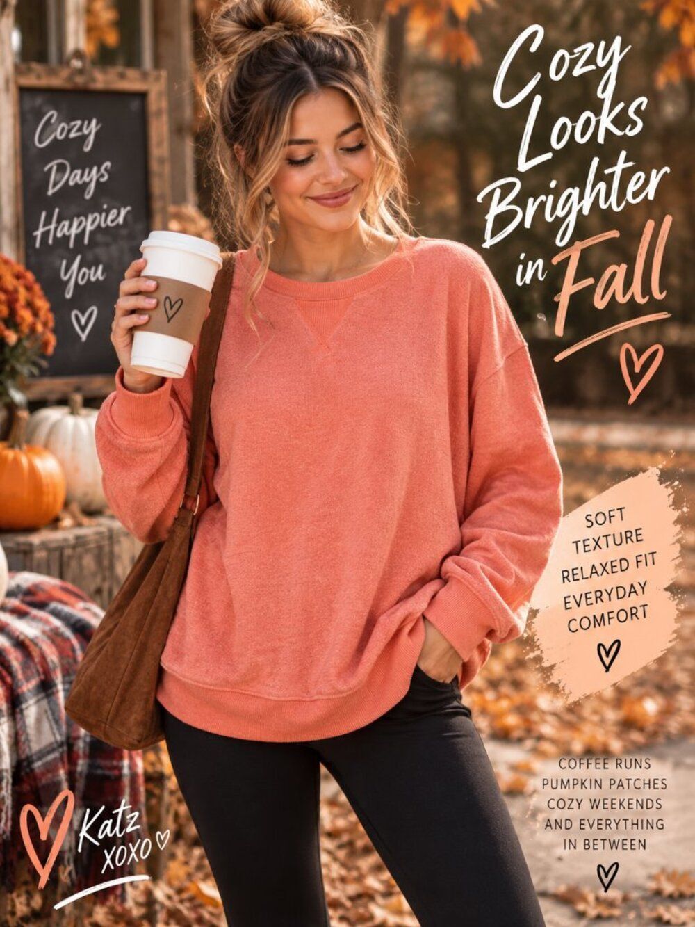 Reverse Fleece Sweatshirt XL Coral Orange Oversized Cozy Crewneck Pullover Fall